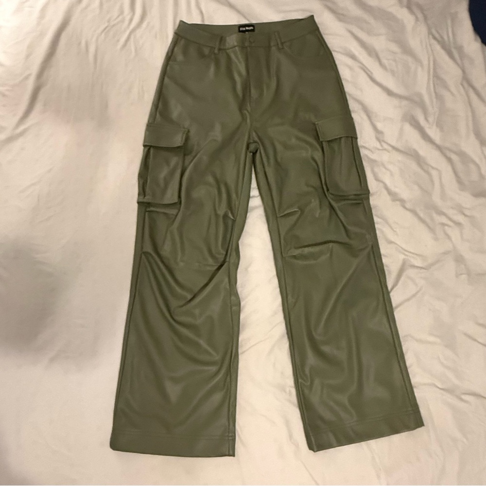 Steve Madden Sage Green Cargo Trousers Faux Leather